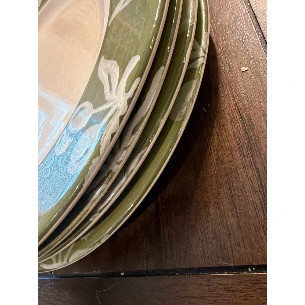 Set of 4 Vintage Pier 1 Italy Handpainted Olive Branch Dinner Plates